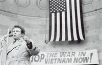 Mailer speaks at a demonstration against the Vietnam war, Central Park, New York City, March 1966.
