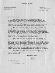 A 1939 form letter from the Dean of Freshman at Harvard College asks Mailer’s father to comment on his son’s preparedness for higher education.